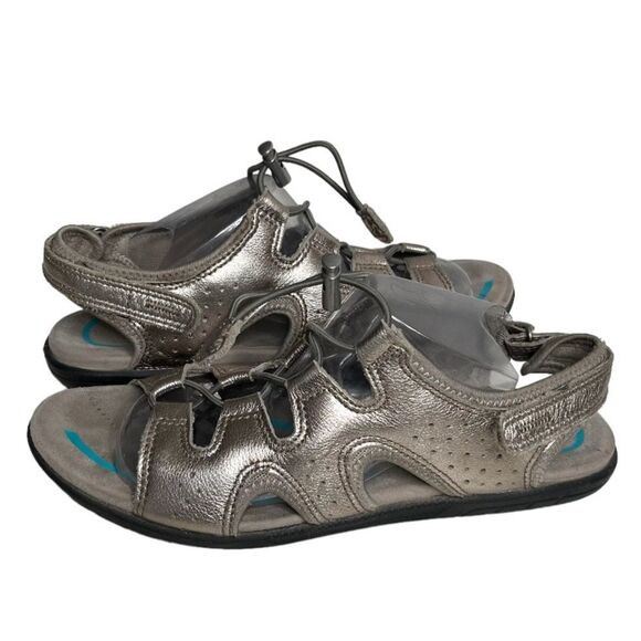ECCO Bluma Toggle Sandals Metallic Shine Elastic Laces Womens Size 39 US 8-8.5 - Picture 1 of 8